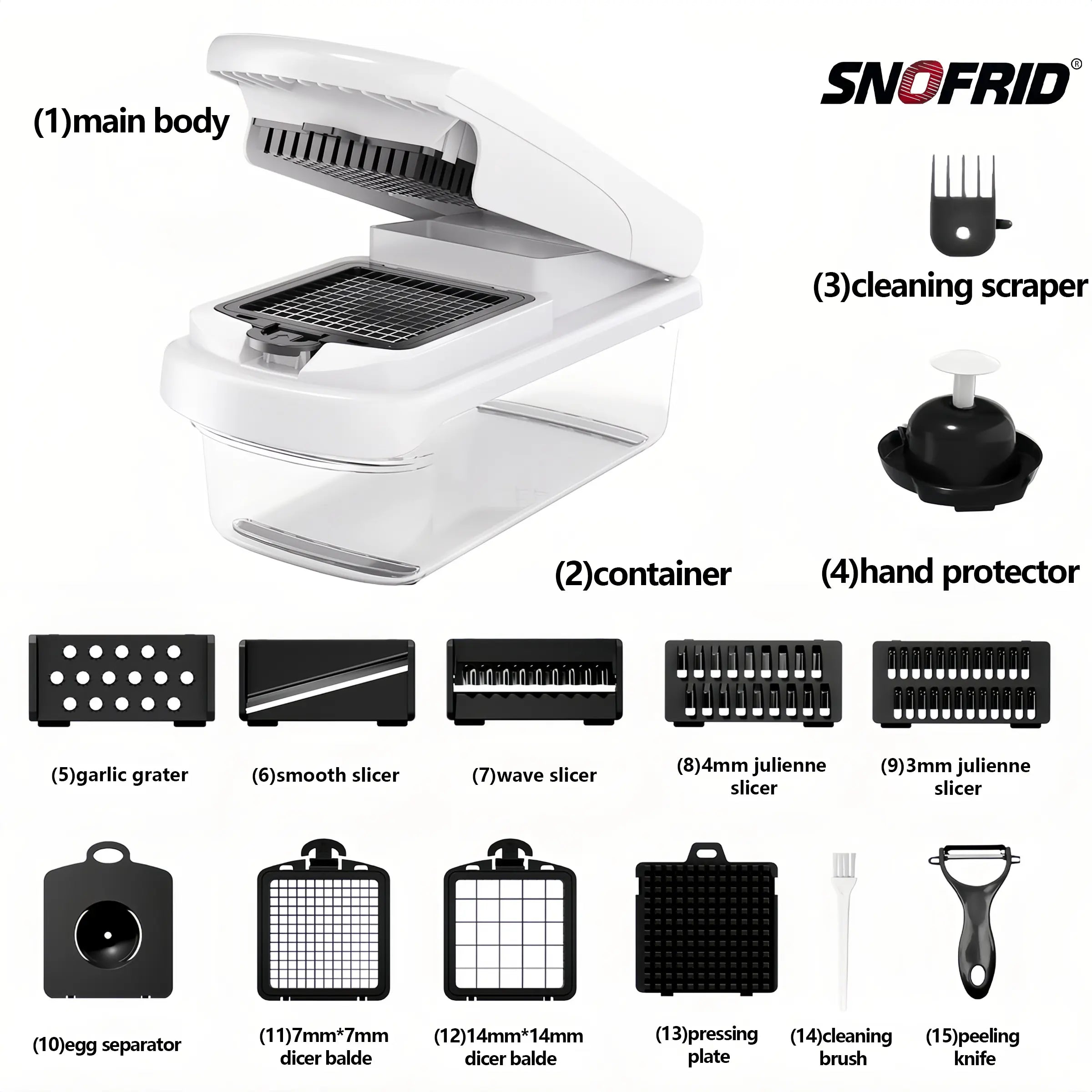 15 In 1 Multi Function Vegetable Chopper with 8 Blades & Storage Container
