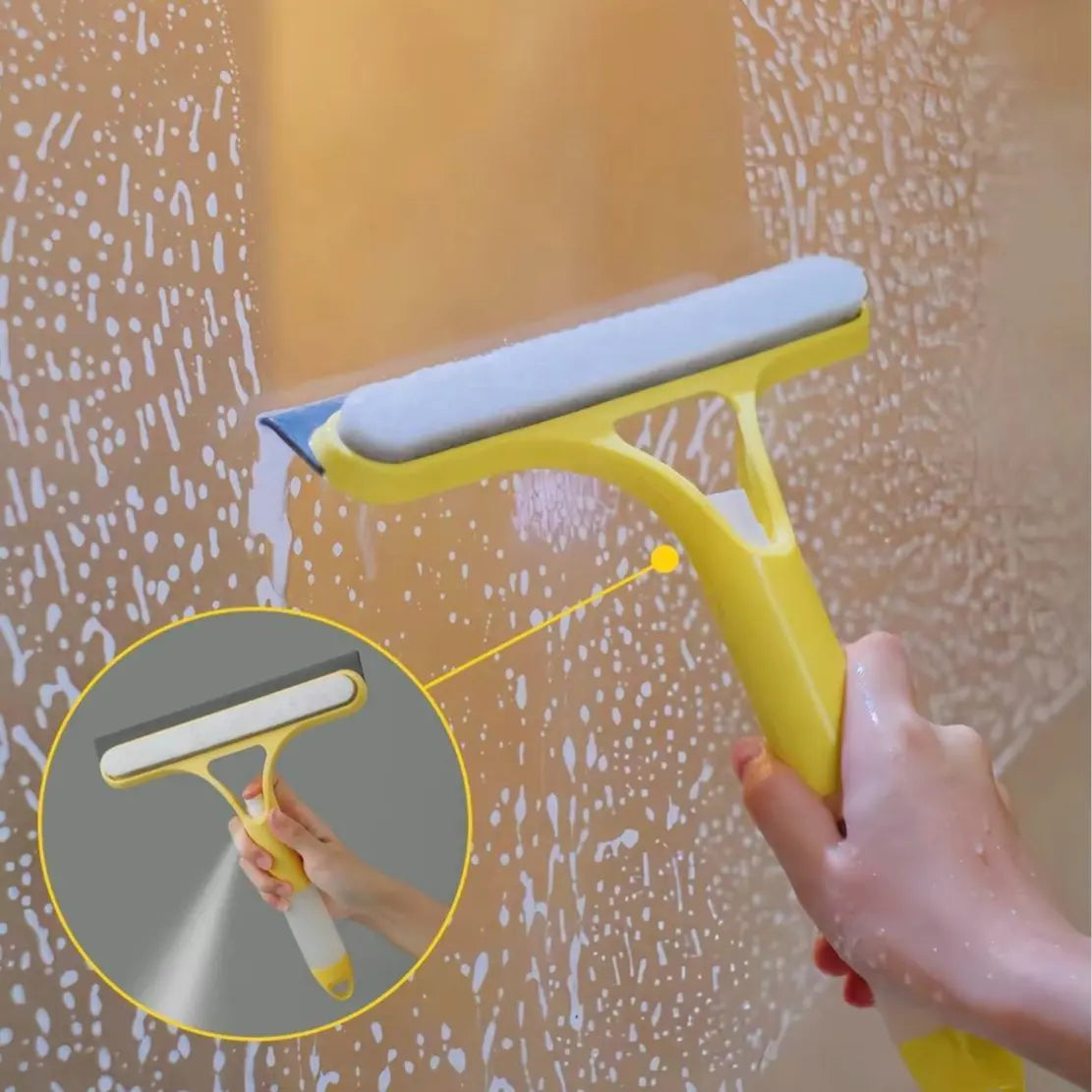 3 In 1 Window Cleaning Tool with Spray Bottle, Squeegee & Microfiber Scrubber