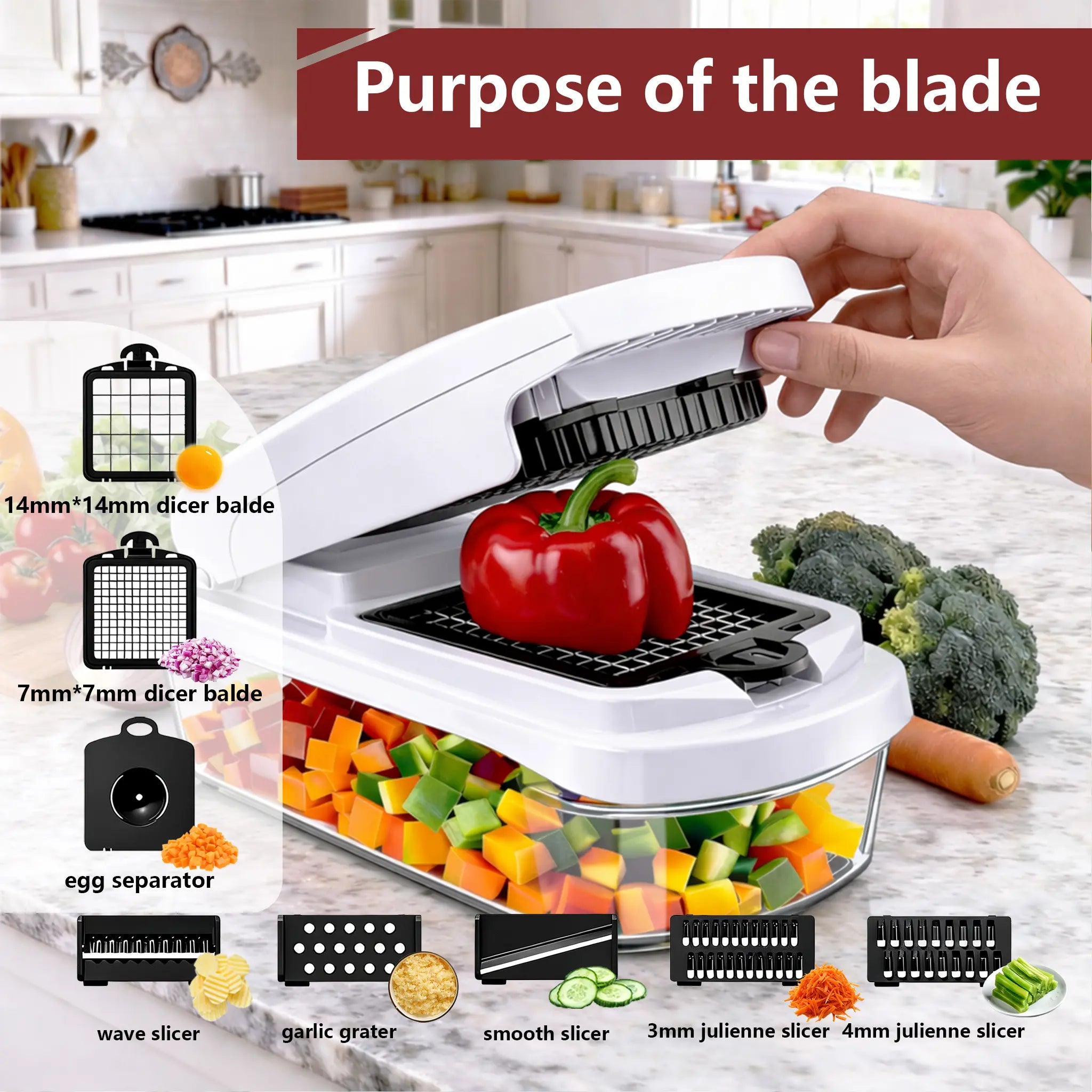 15 In 1 Multi Function Vegetable Chopper with 8 Blades & Storage Container