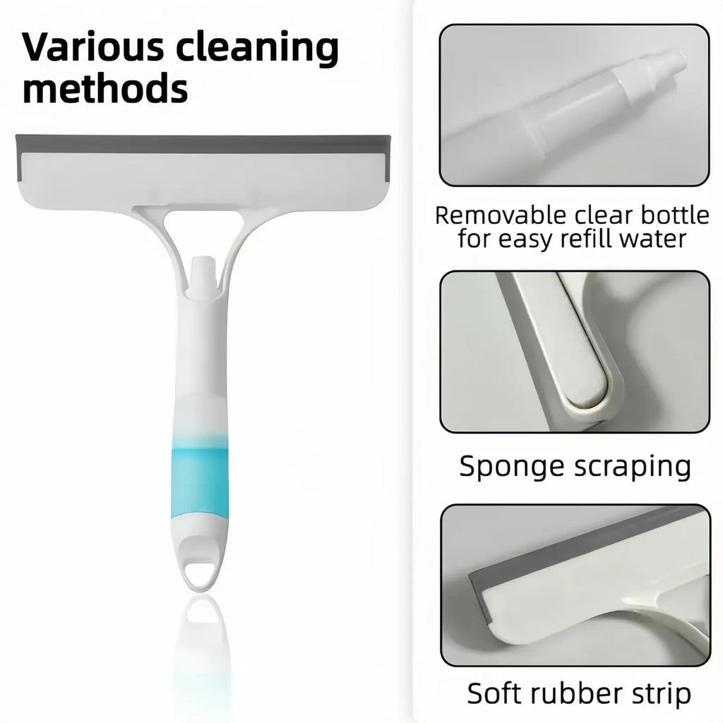 3 In 1 Window Cleaning Tool with Spray Bottle, Squeegee & Microfiber Scrubber