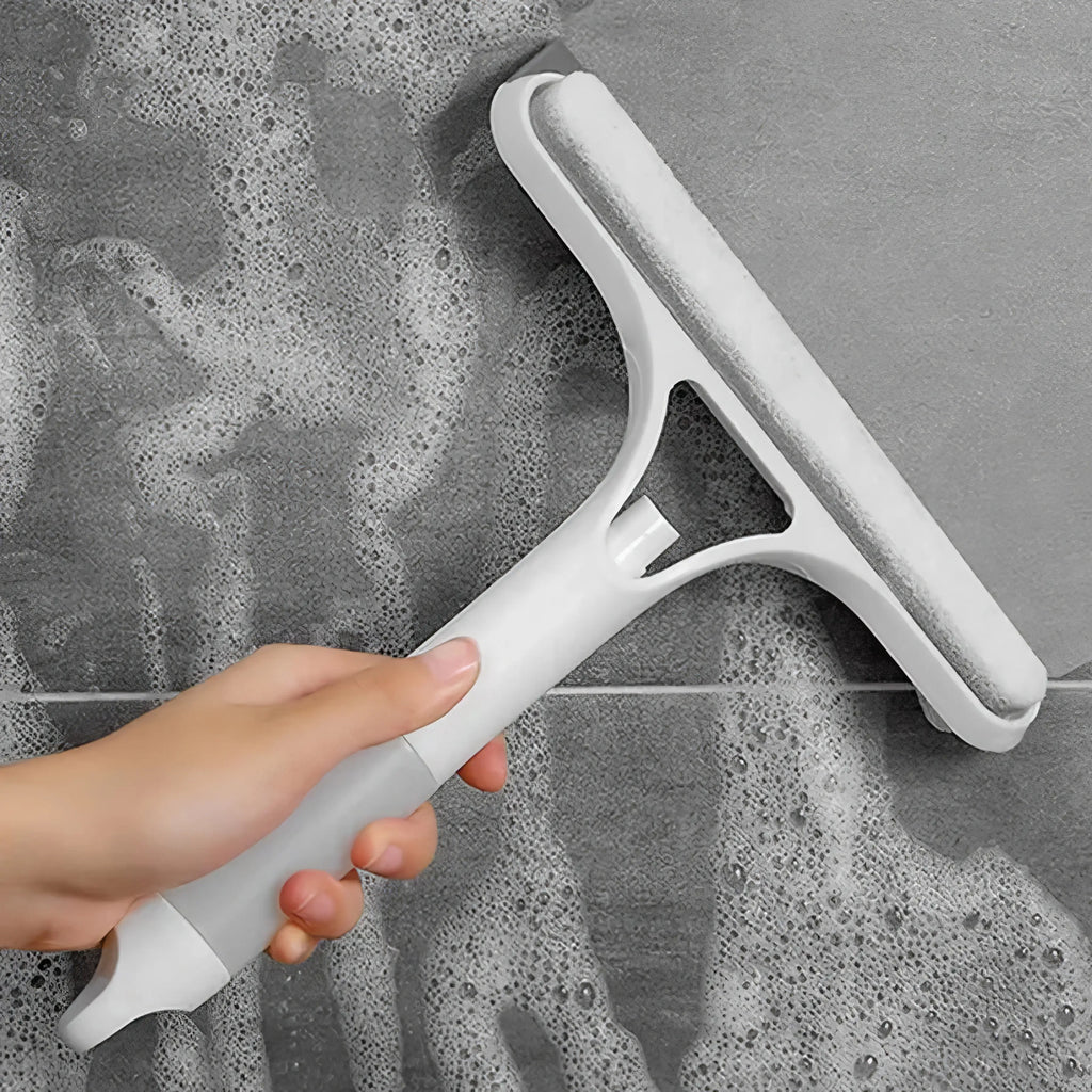 3 In 1 Window Cleaning Tool with Spray Bottle, Squeegee & Microfiber Scrubber
