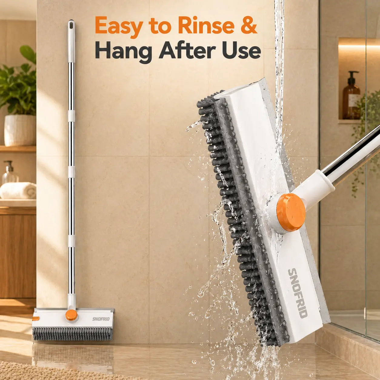 Heavy Duty Floor Cleaning Brush with Long Handle, Scrubber & Scraper