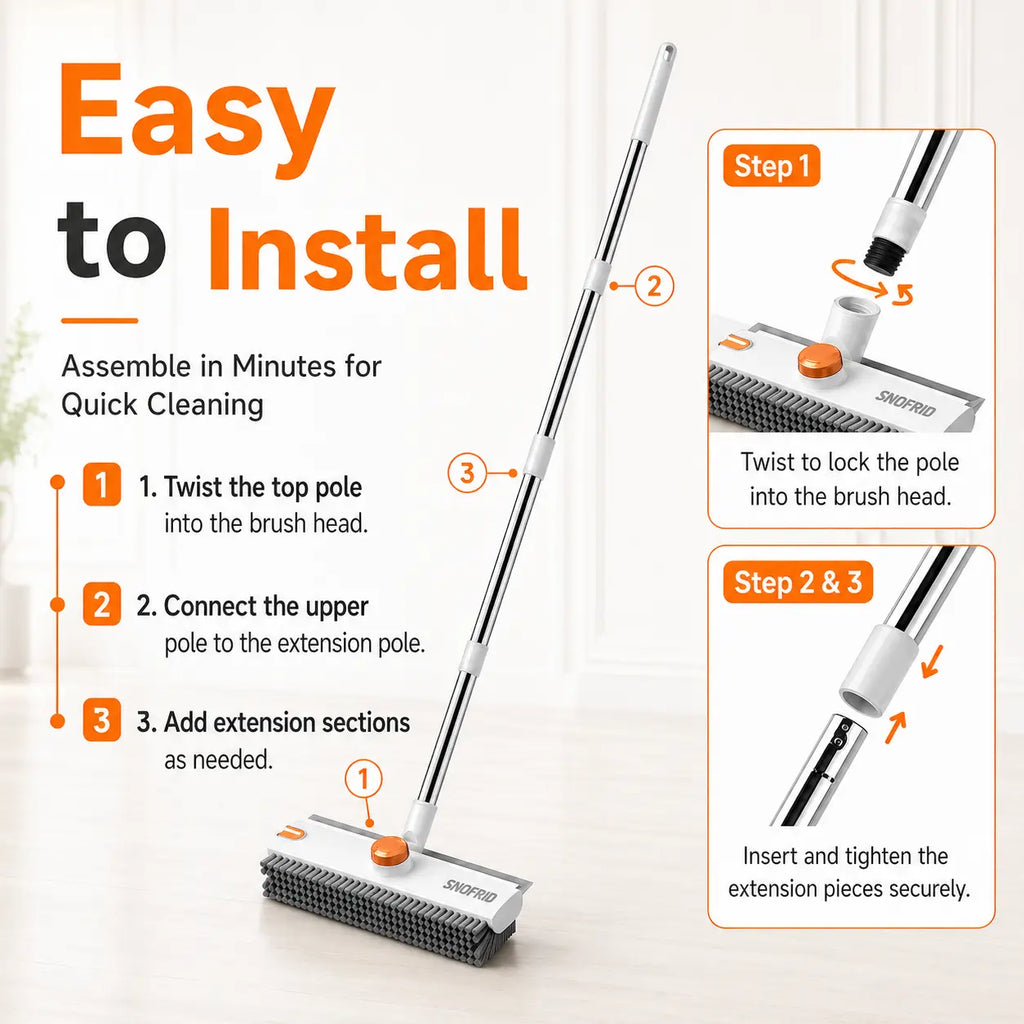 Heavy Duty Floor Cleaning Brush with Long Handle, Scrubber & Scraper