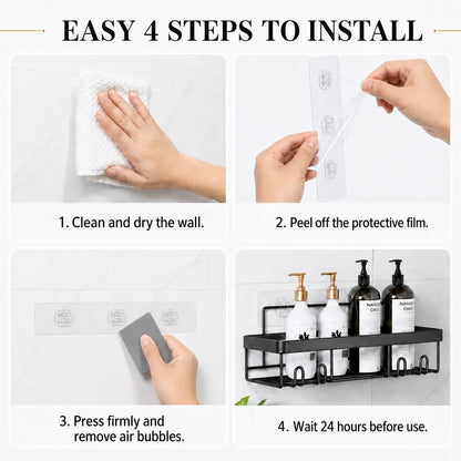 6 Pack No Drill Shower Caddy Set with Rust Resistant Bathroom Storage